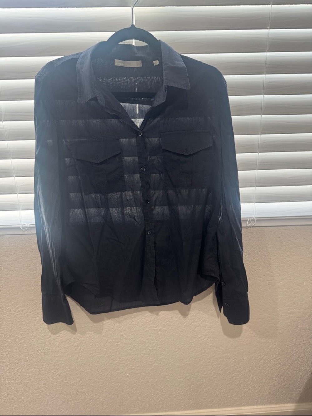 Vince Black Collared Button-Up Shirt